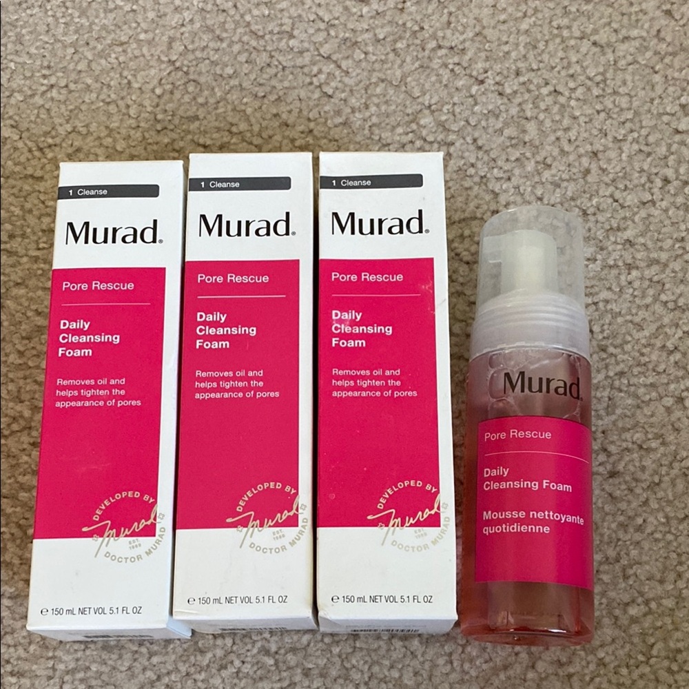 Three bottles of Murad Pore Rescue Daily Cleansing Foam.